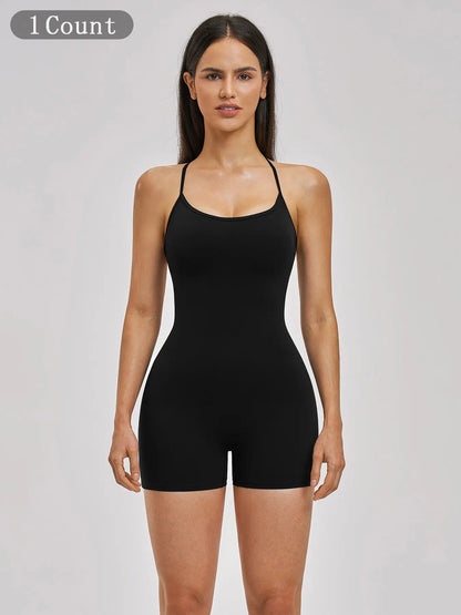 European and American Style Two-Piece Colorblock Halter Sports Jumpsuit, One-Piece Yoga