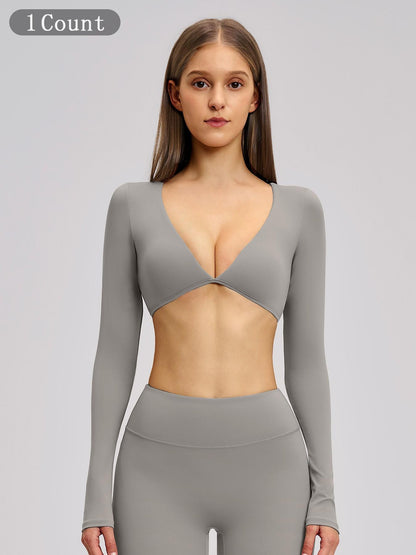 Women's Long Sleeve V Neck Yoga Top, Fashionable Short Activewear Workout Sports Shirt for Outdoor… - image 19