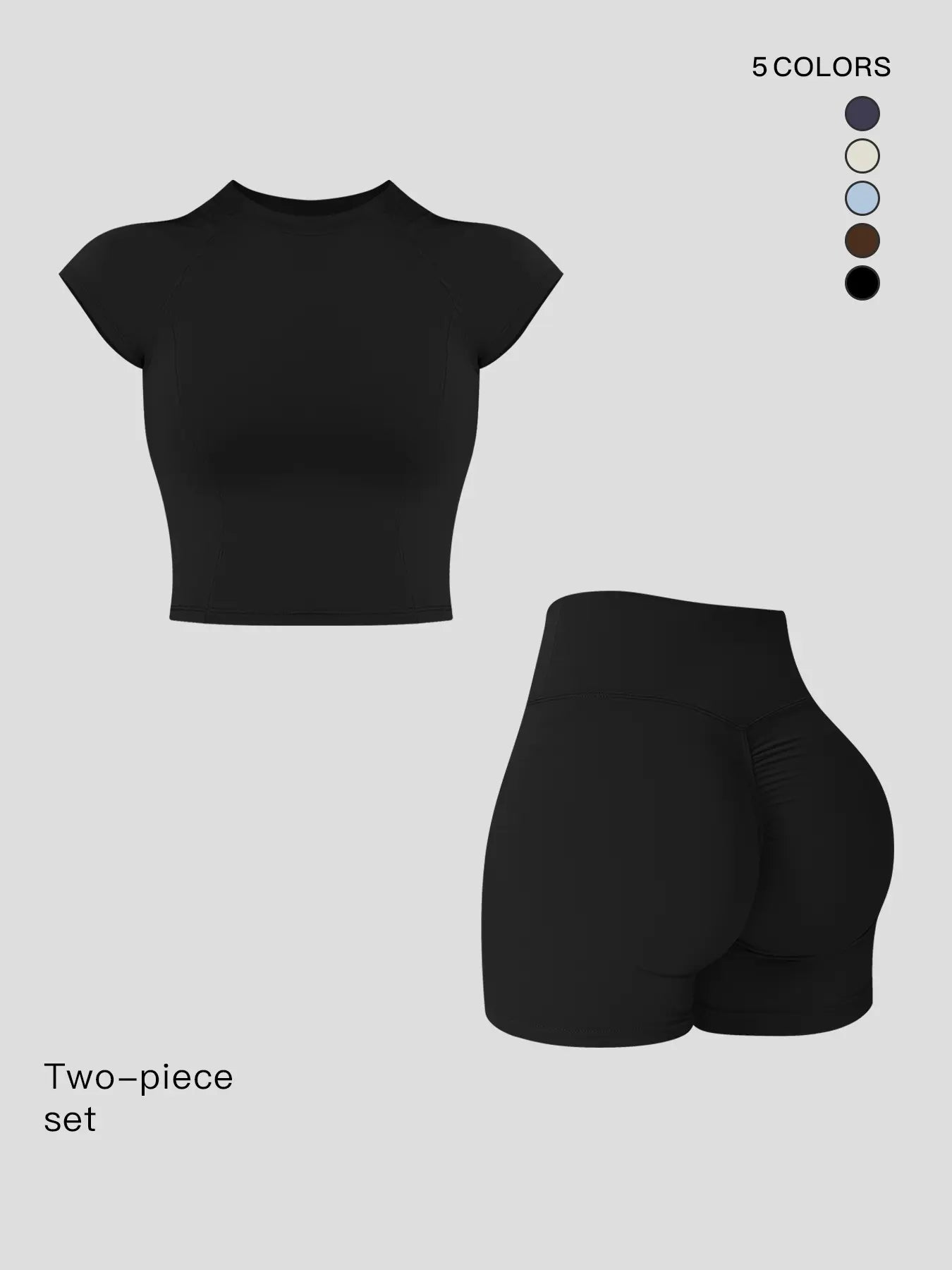 Two-Piece Set Women's Solid Raglan Sleeve Crop Top & High Waist Shorts Tracksuit Set, Sporty Plain…