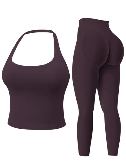 Two-Piece Set Women's Solid Seamless Crop Tank Top & High Waist Leggings Tracksuit Set…