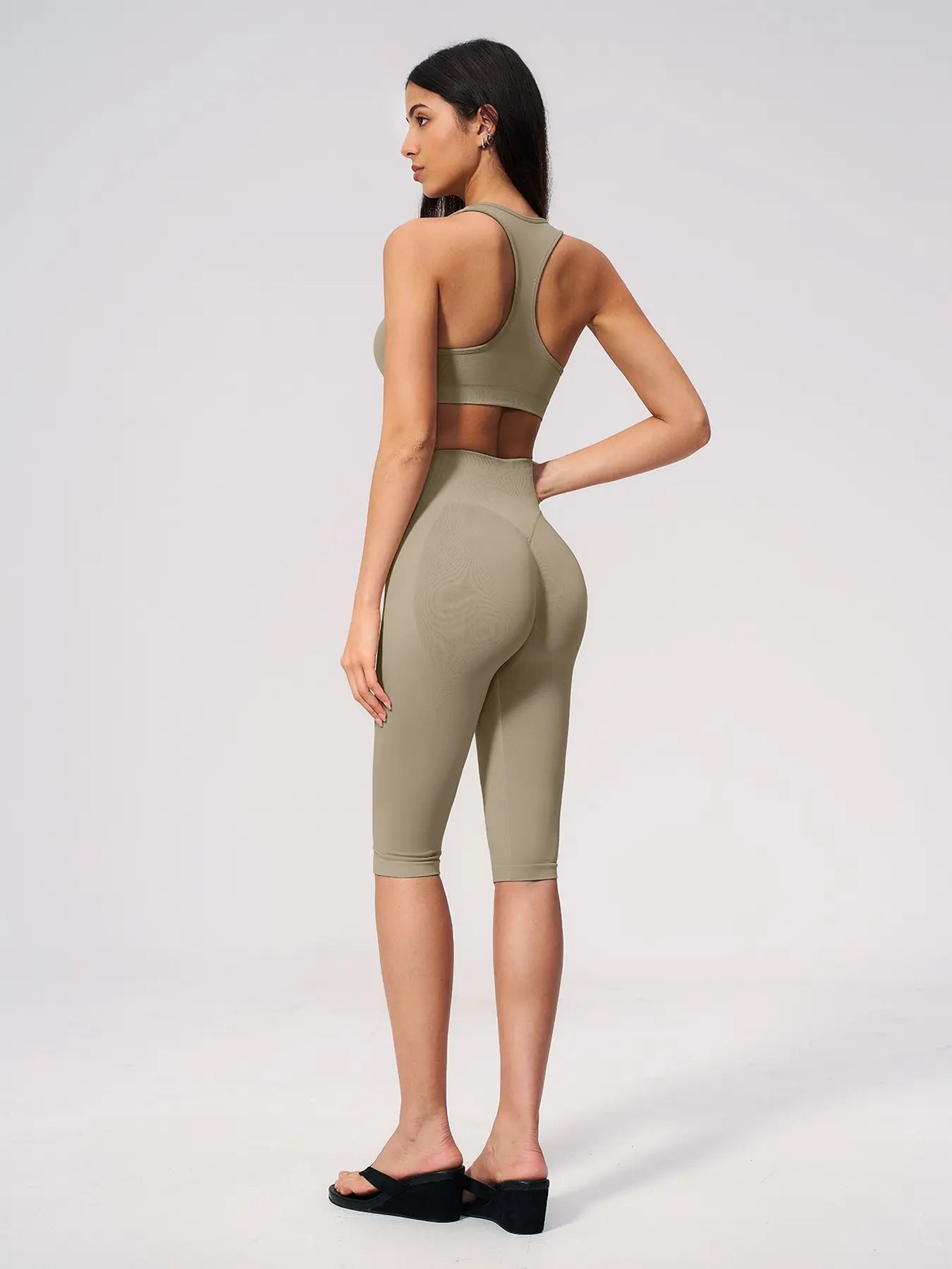 Seamless Yoga Workout Set, V-Neck Tight Fit Quick-Dry Moisture-Wicking High Waist Butt Lifting Sports… - image 9