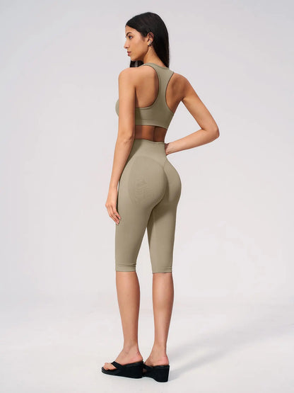 Seamless Yoga Workout Set, V-Neck Tight Fit Quick-Dry Moisture-Wicking High Waist Butt Lifting Sports… - image 9