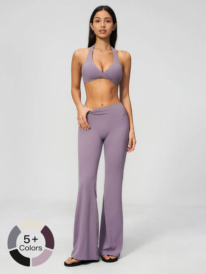 Fleece Yoga Set, Deep V Backless Waist Cinch Tight Butt Lift Fitness Running Sports Set - image 2