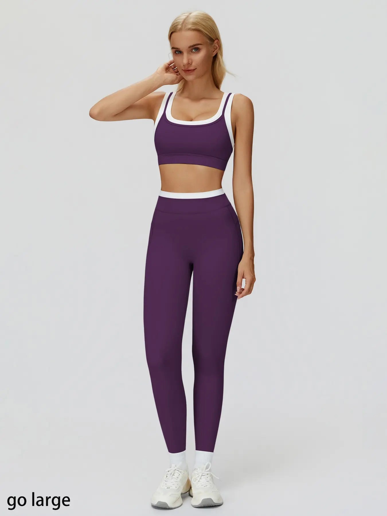 Women's Two-Piece Colorblock Yoga Set, High-Waisted Ribbed Casual Fitness Sportswear