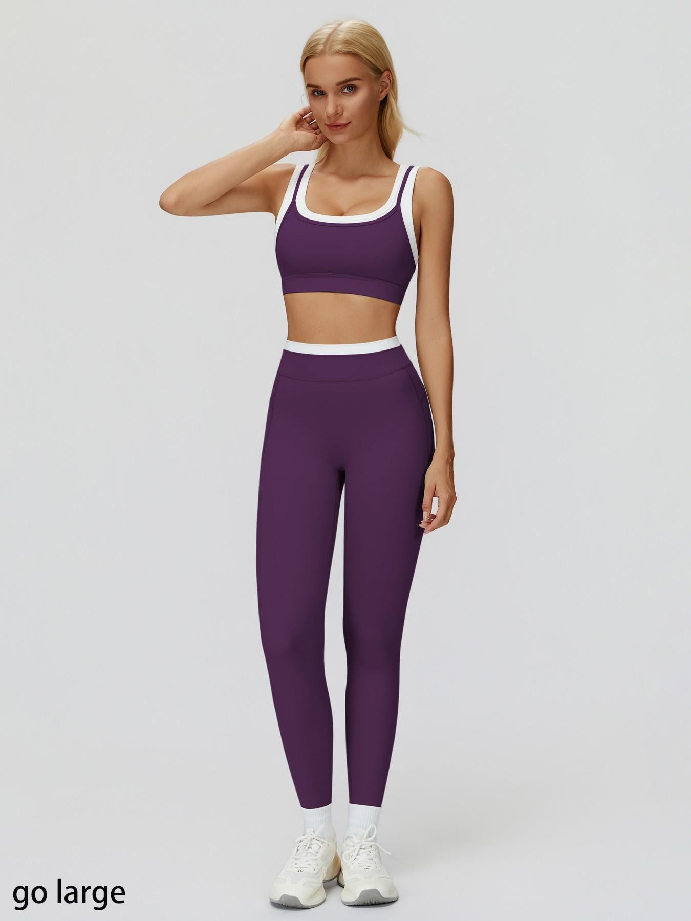 Women's Two-Piece Colorblock Yoga Set, High-Waisted Ribbed Casual Fitness Sportswear - image 27
