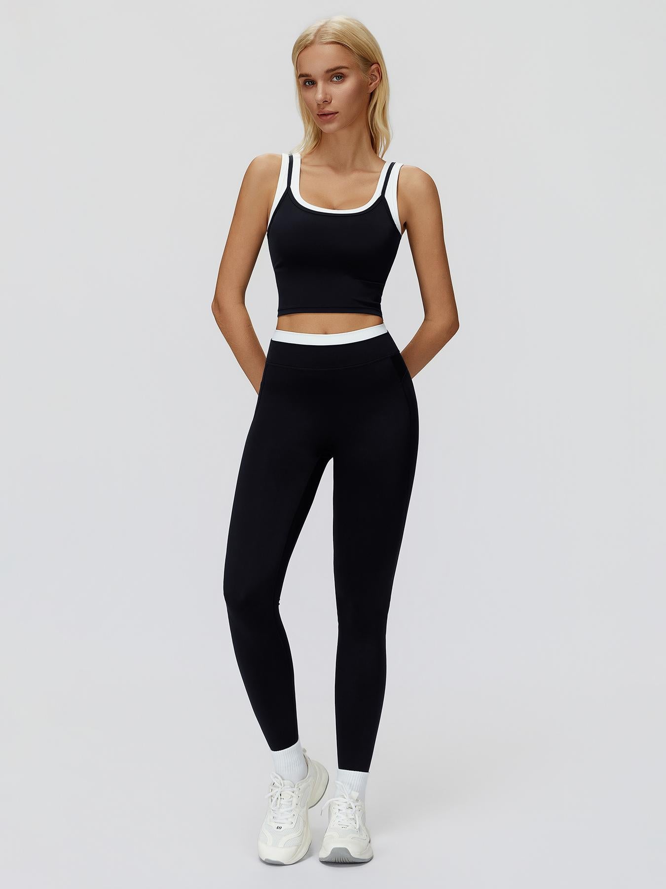 Women's 2-Piece Colorblock Yoga Set, High-Waisted Ribbed Casual Fitness Sportswear - image 14