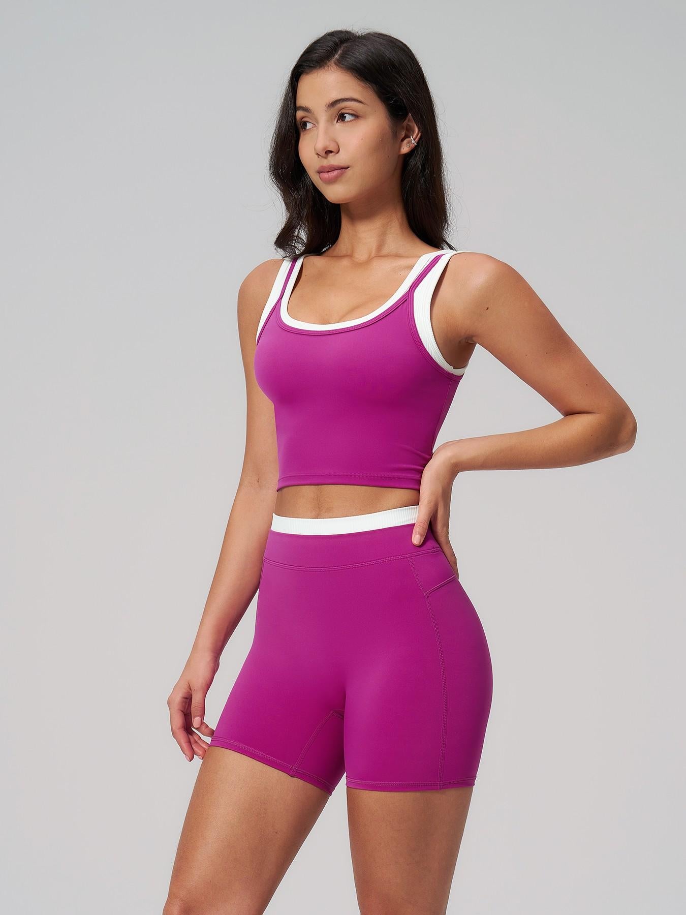Women's Two-Piece Versatile Colorblock Yoga Set, High-Waisted Ribbed Casual Sportswear for Gym - image 16