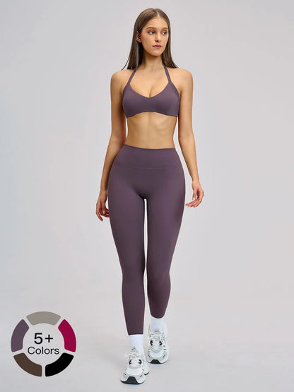 Cross-Border Fleece Yoga Set, Hollow Back Halter Top