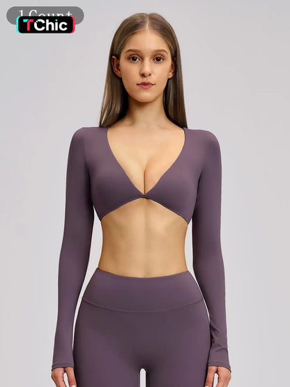Women's Long Sleeve V Neck Yoga Top, Fashionable Short Activewear Workout Sports Shirt for Outdoor…