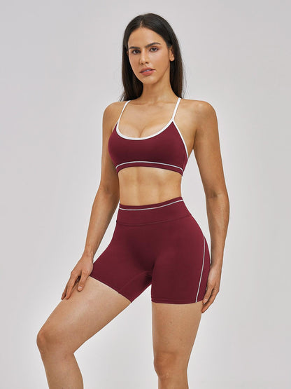 European and American Cross-Border Naked Yoga Set, Colorblock Backless Quick-Dry Fitness Set - image 14