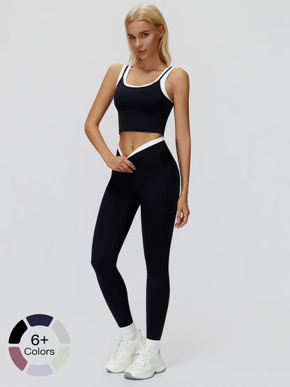 Women's Two-Piece Colorblock Yoga Set, High-Waisted Ribbed Casual Fitness Sportswear - image 19