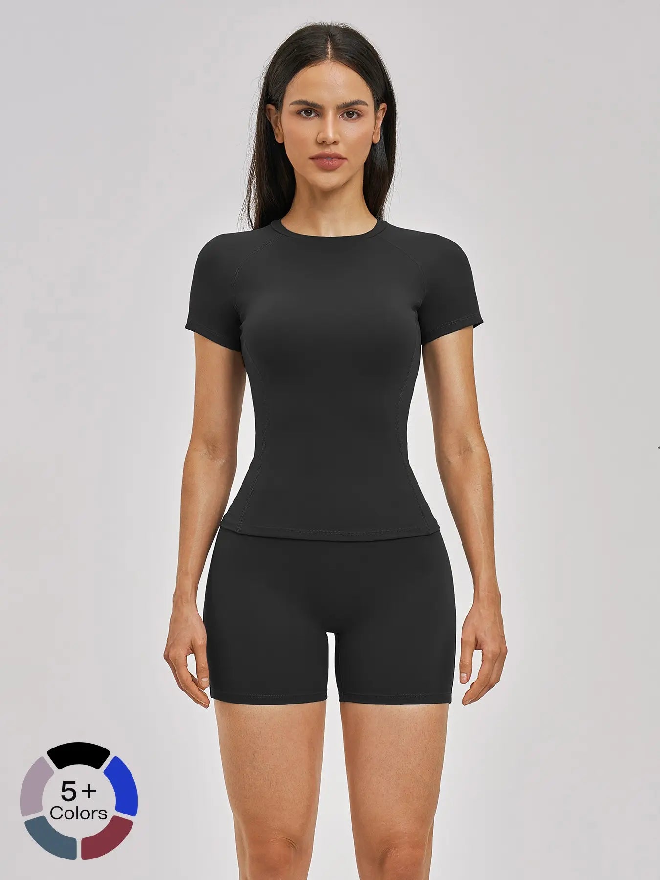 Spring Cross-Border Fleece Short Sleeve Sports Set, Women's Yoga Fitness