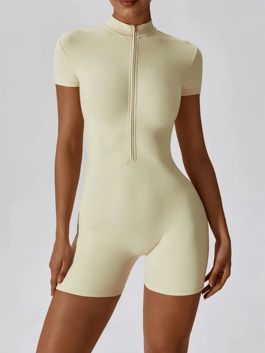 Sporty Women's Solid Color Zip Up Half Placket Mock Neck Sports Skinny Romper, Casual Quick Drying… - image 2