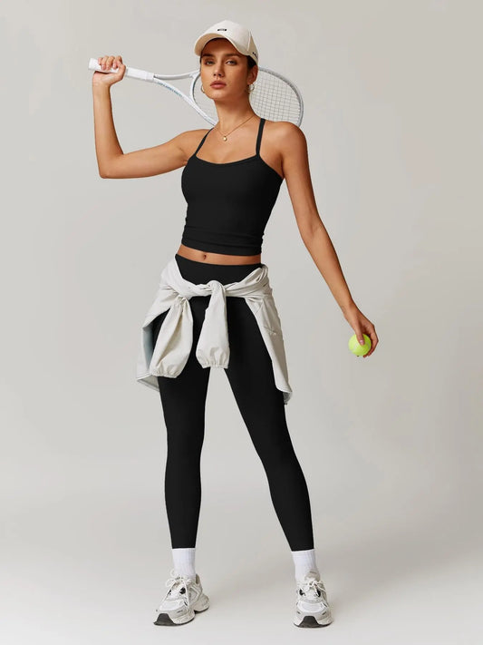 Women's Solid Cut Out Backless Cami Top & High Waist Leggings Tracksuit Set, Sporty Comfy Breathable… - image 2