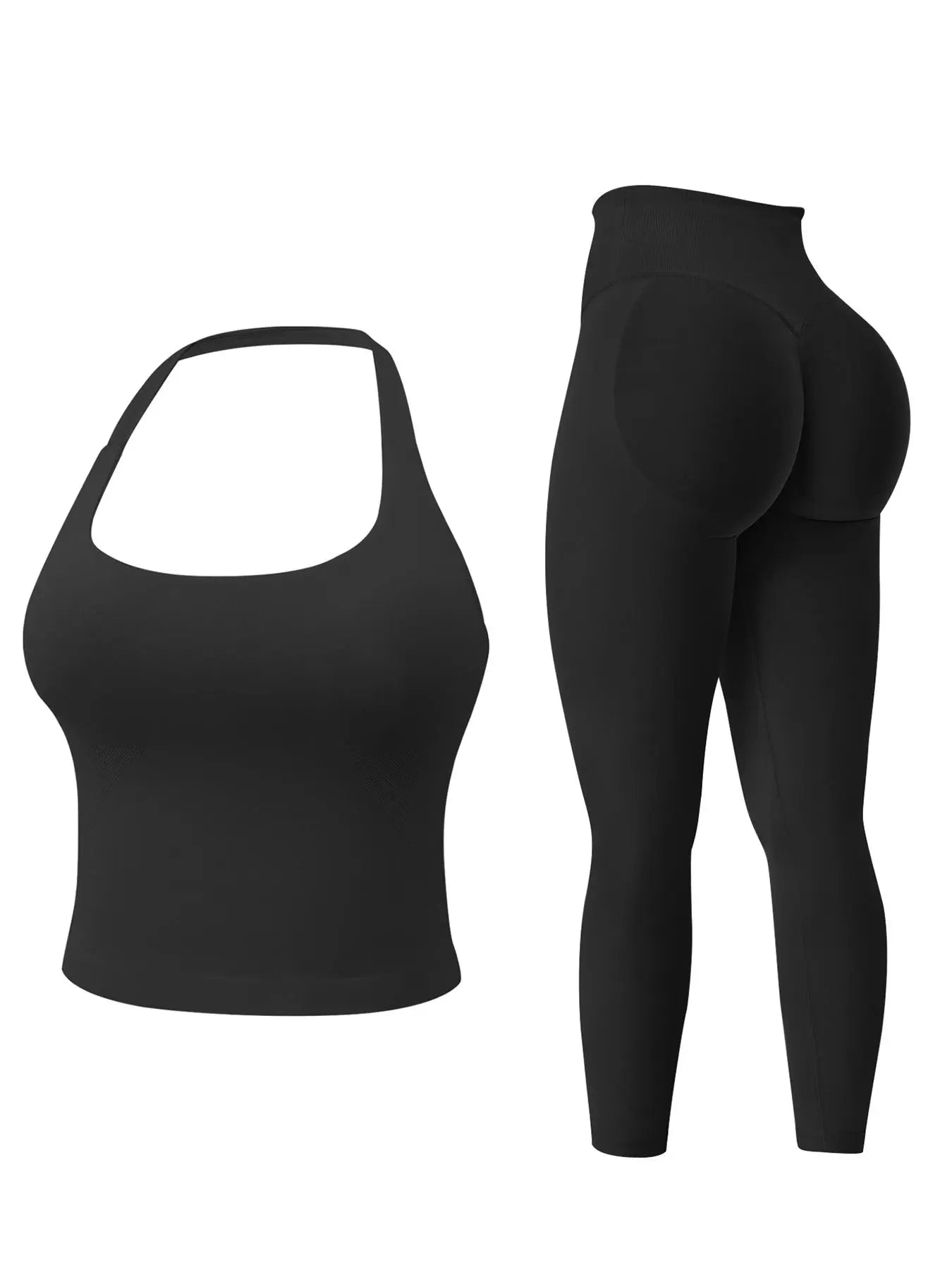 Two-Piece Set Women's Solid Seamless Crop Tank Top & High Waist Leggings Tracksuit Set…
