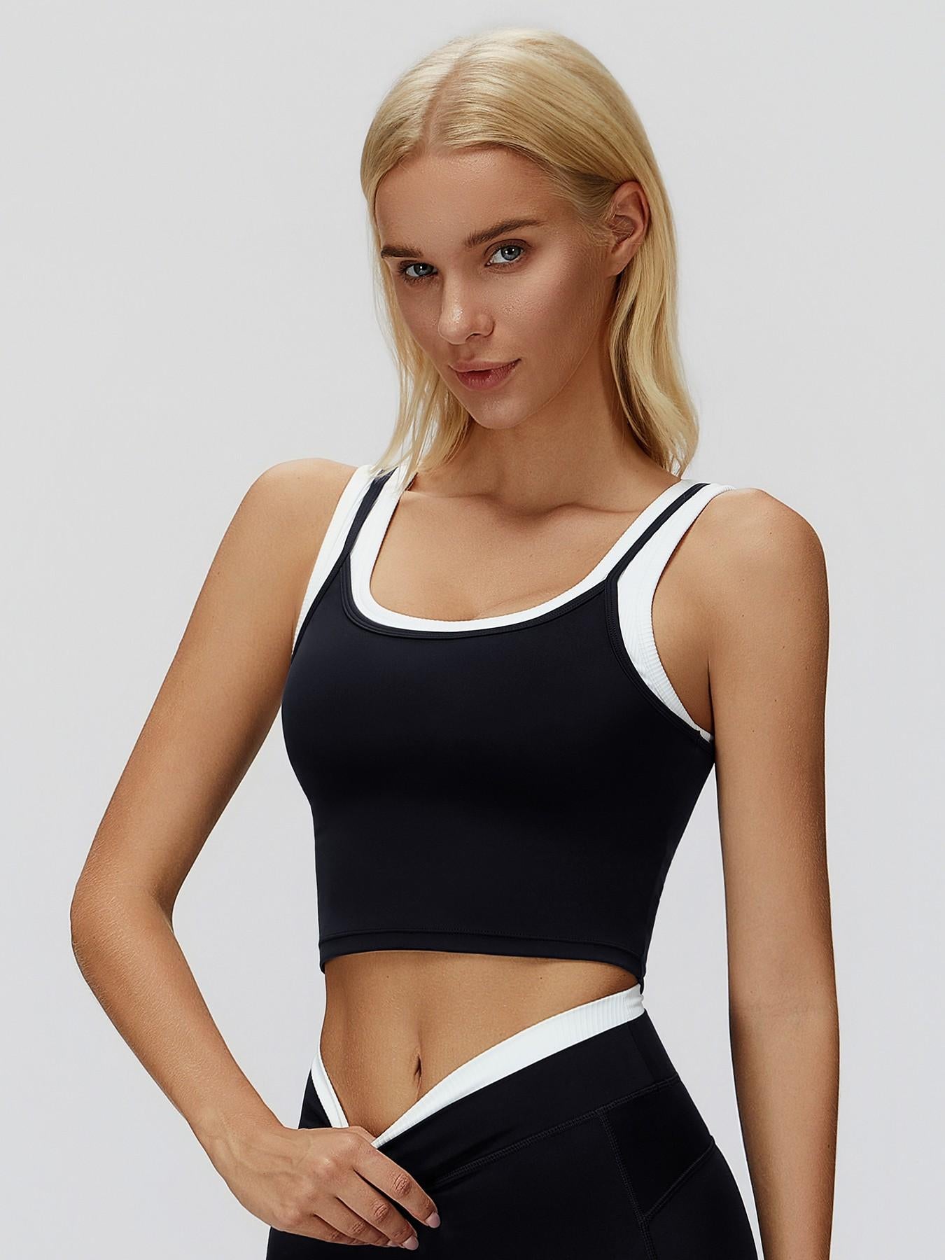 Cross-Border Two-Piece Separated Vest Colorblock Nude Feel Fashion Casual Top Running Sporty Bra,… - image 13
