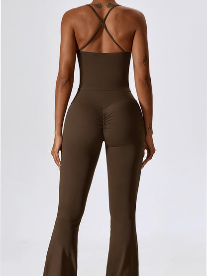 Two-Piece Set Women's Solid Criss Cross Backless Cami Top & Flare Leg Pants, Fitness Activewear - image 17