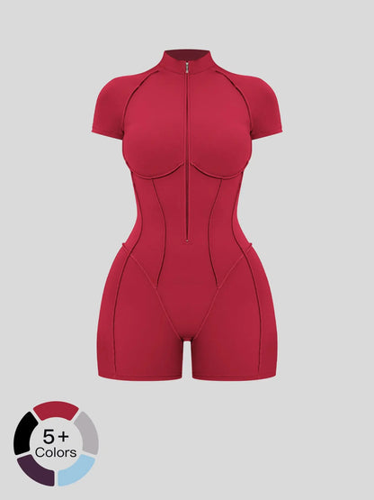 European and American Cross-Border Fitness One-Piece, Stand Collar Zipper