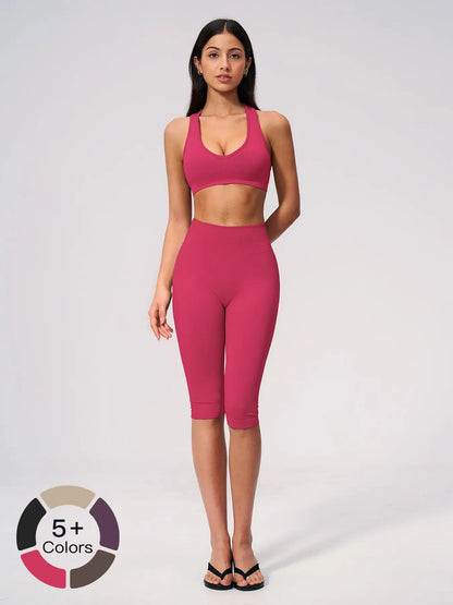 Seamless Yoga Workout Set, V-Neck Tight Fit Quick-Dry Moisture-Wicking High Waist Butt Lifting Sports… - image 2