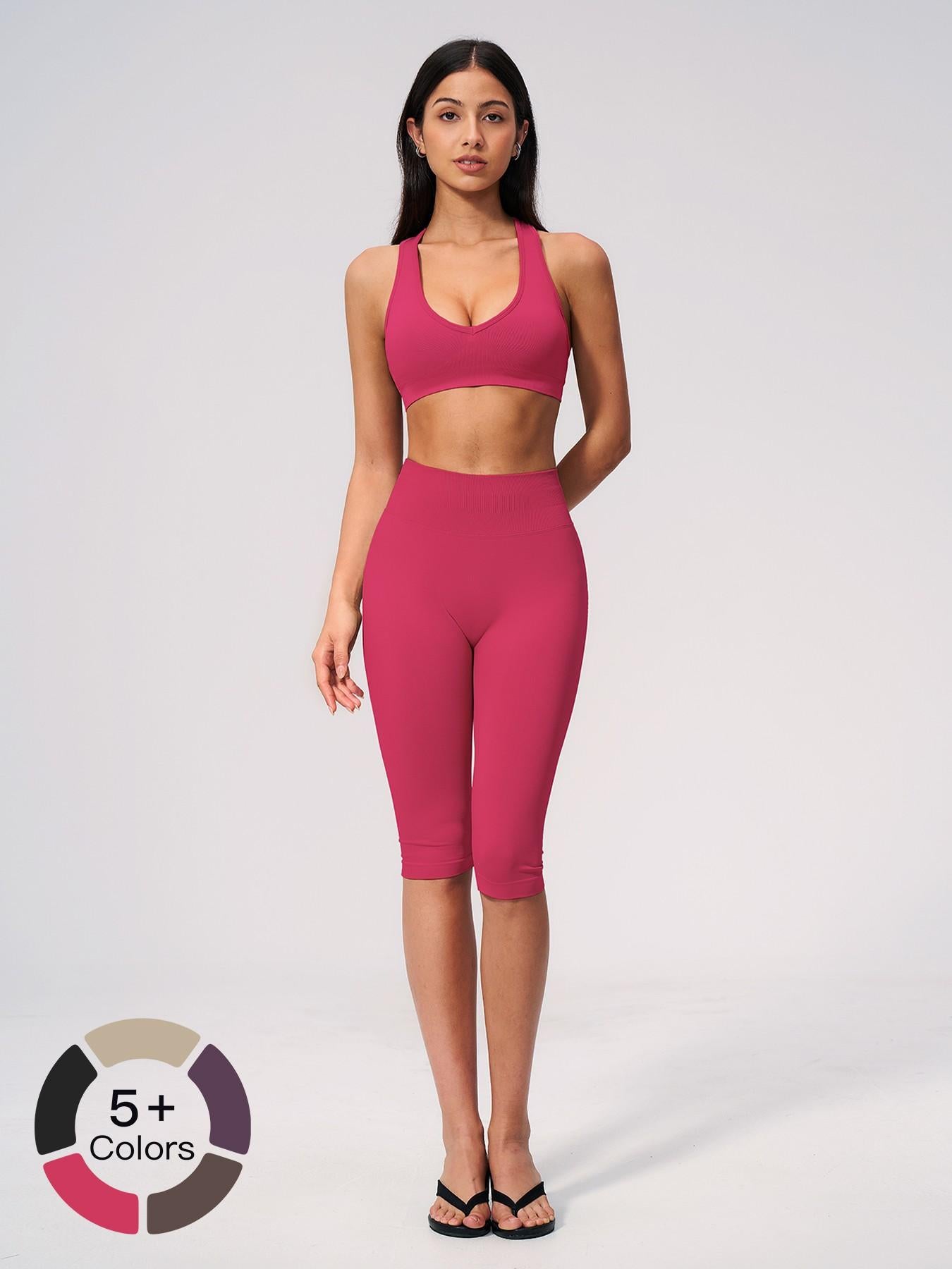 Seamless Yoga Workout Set, V-Neck Tight Fit Quick-Dry Moisture-Wicking High Waist Butt Lifting Sports… - image 21
