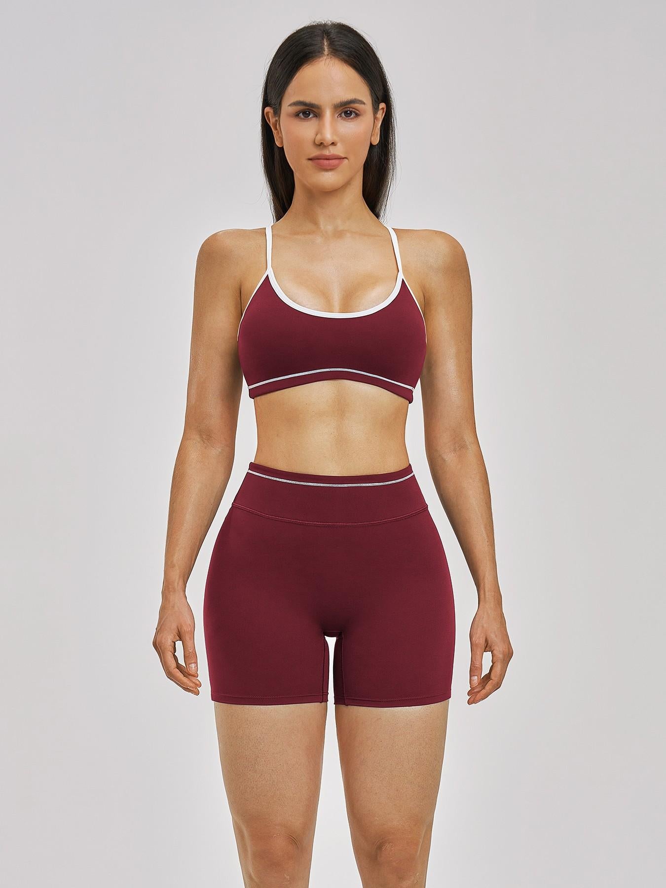 European and American Cross-Border Naked Yoga Set, Colorblock Backless Quick-Dry Fitness Set - image 15