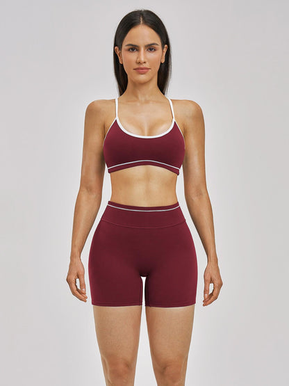 European and American Cross-Border Naked Yoga Set, Colorblock Backless Quick-Dry Fitness Set - image 15