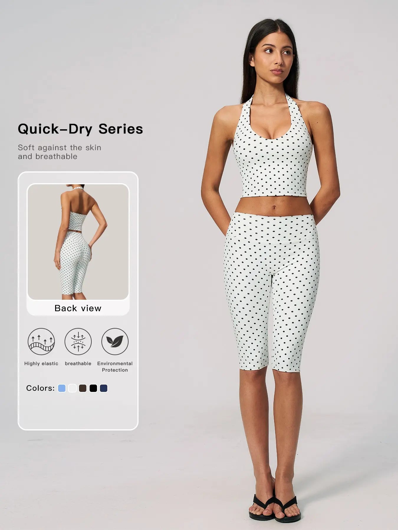 Dot Pattern Yoga Set for Women, Polyester Ammonia Print Deep V High Elastic Fitness Sports Set - image 3