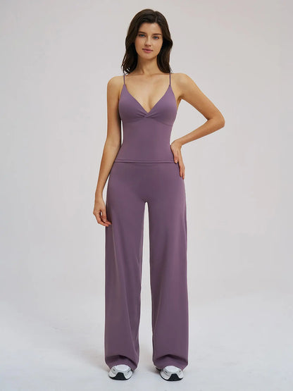 Brushed Sportswear Set, Casual Wide-Leg Backless Two-Piece Outfit - image 9