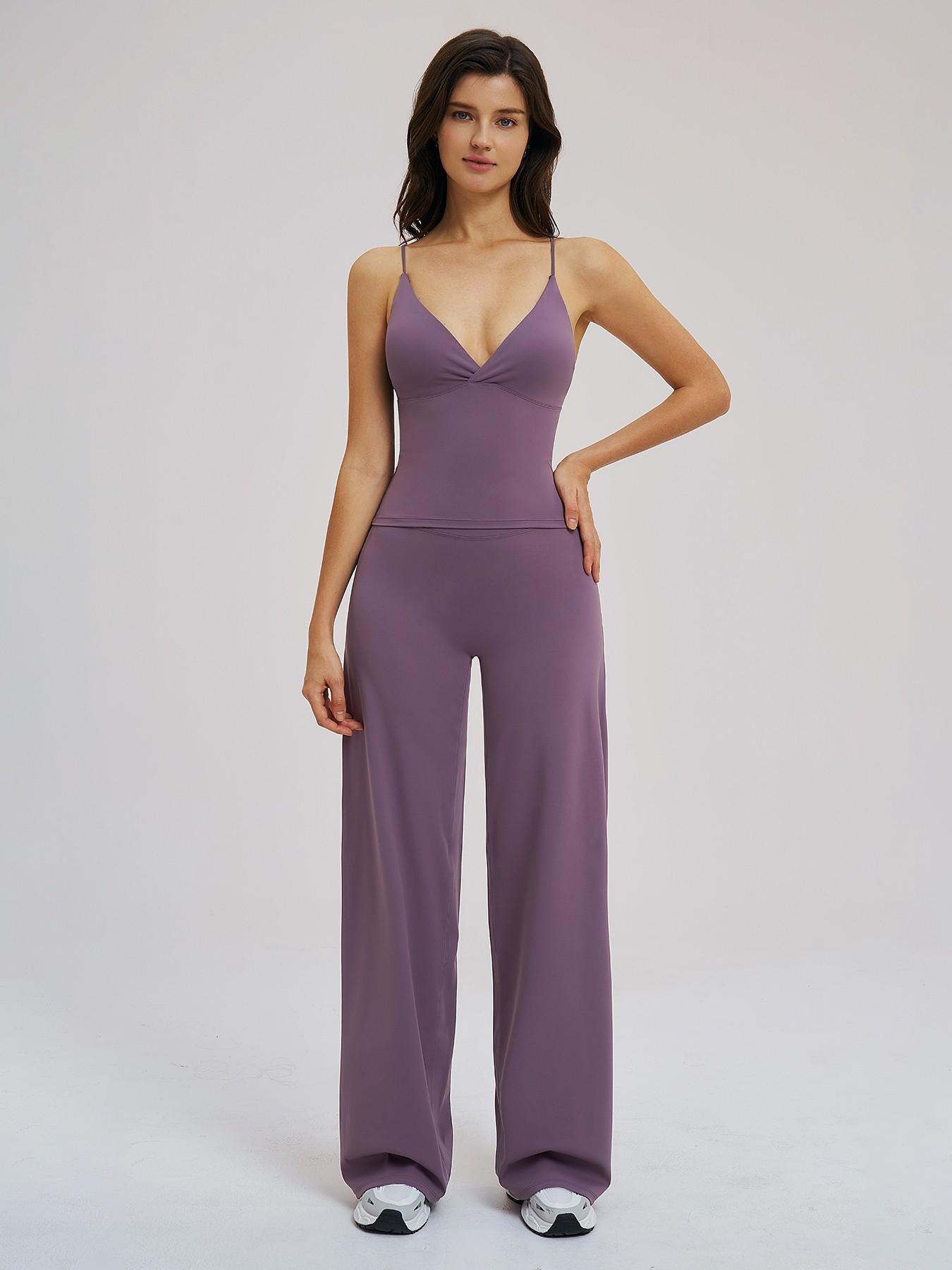 Brushed Sportswear Set, Casual Wide-Leg Backless Two-Piece Outfit - image 12