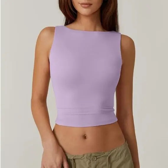 High Neck Open Back Sleeveless Crop Tank