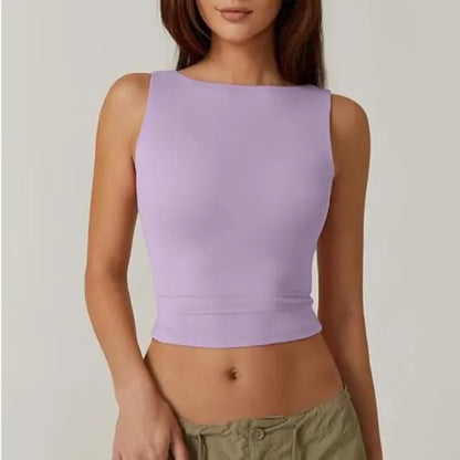 High Neck Open Back Sleeveless Crop Tank