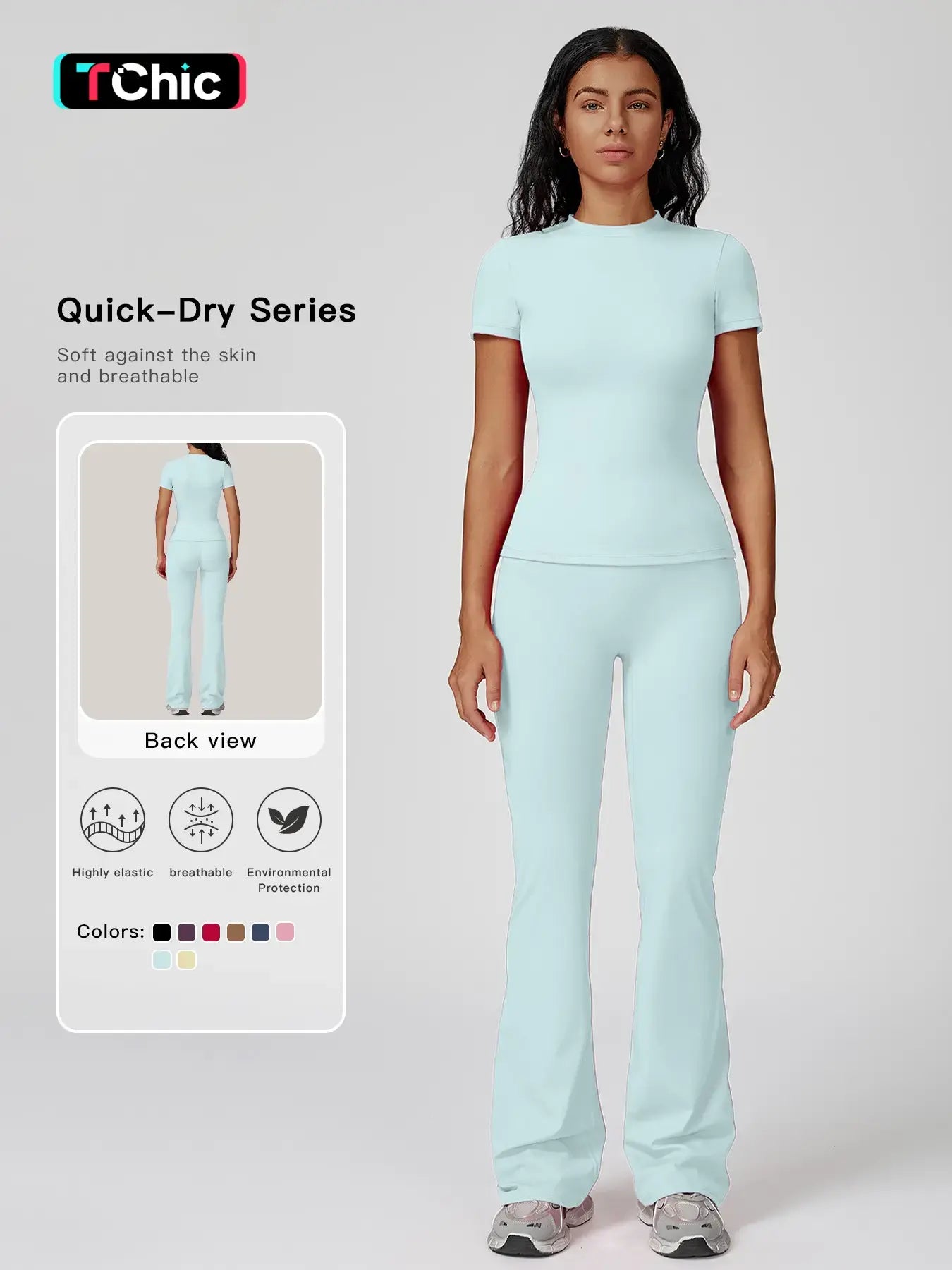 Women's Sporty Two-Piece Set, Quick-Dry Slim Fit T-Shirt & High Waist Yoga Pants