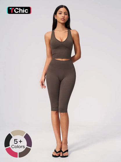 Women's Yoga Set, High-End V Neck Fitness Wear