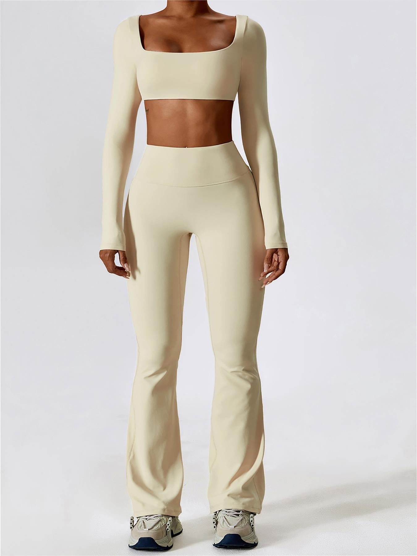 Women's Solid Square Neck Crop Top & High Waist Flare Leg Pants Tracksuit Set, Sporty Comfy… - image 11
