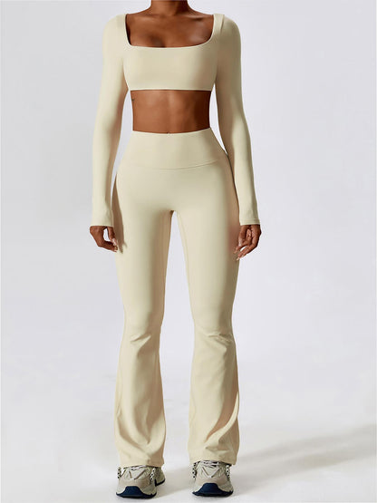 Women's Solid Square Neck Crop Top & High Waist Flare Leg Pants Tracksuit Set, Sporty Comfy… - image 11