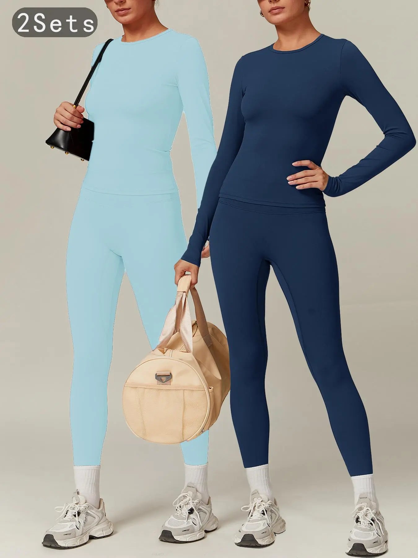 Women’s Quick Dry Long Sleeve & High Waist Leggings Sets for Fitness