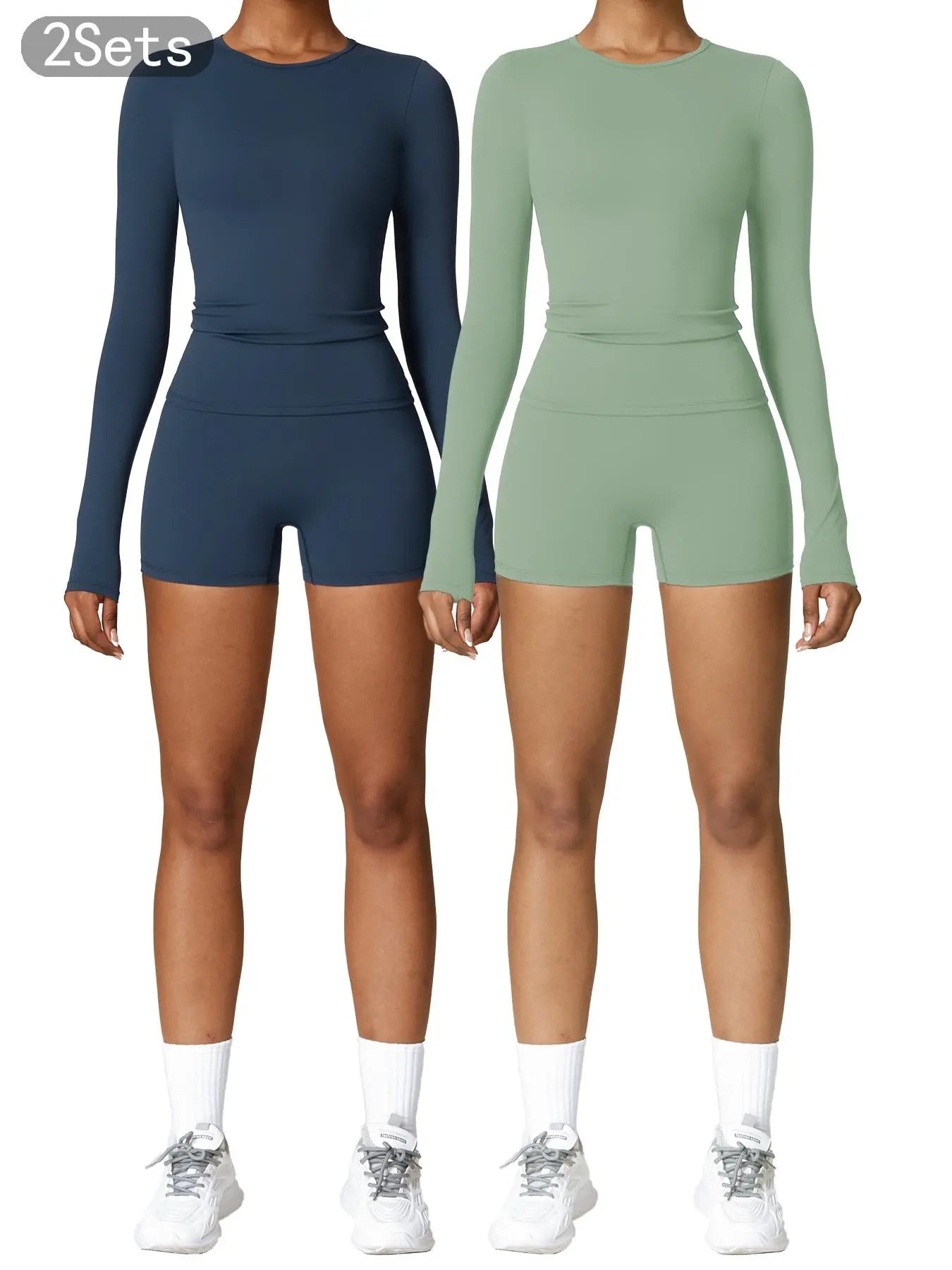Women's Solid Round Neck Sports Tee & High Waist Shorts Set - image 9