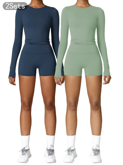 Women's Solid Round Neck Sports Tee & High Waist Shorts Set - image 9