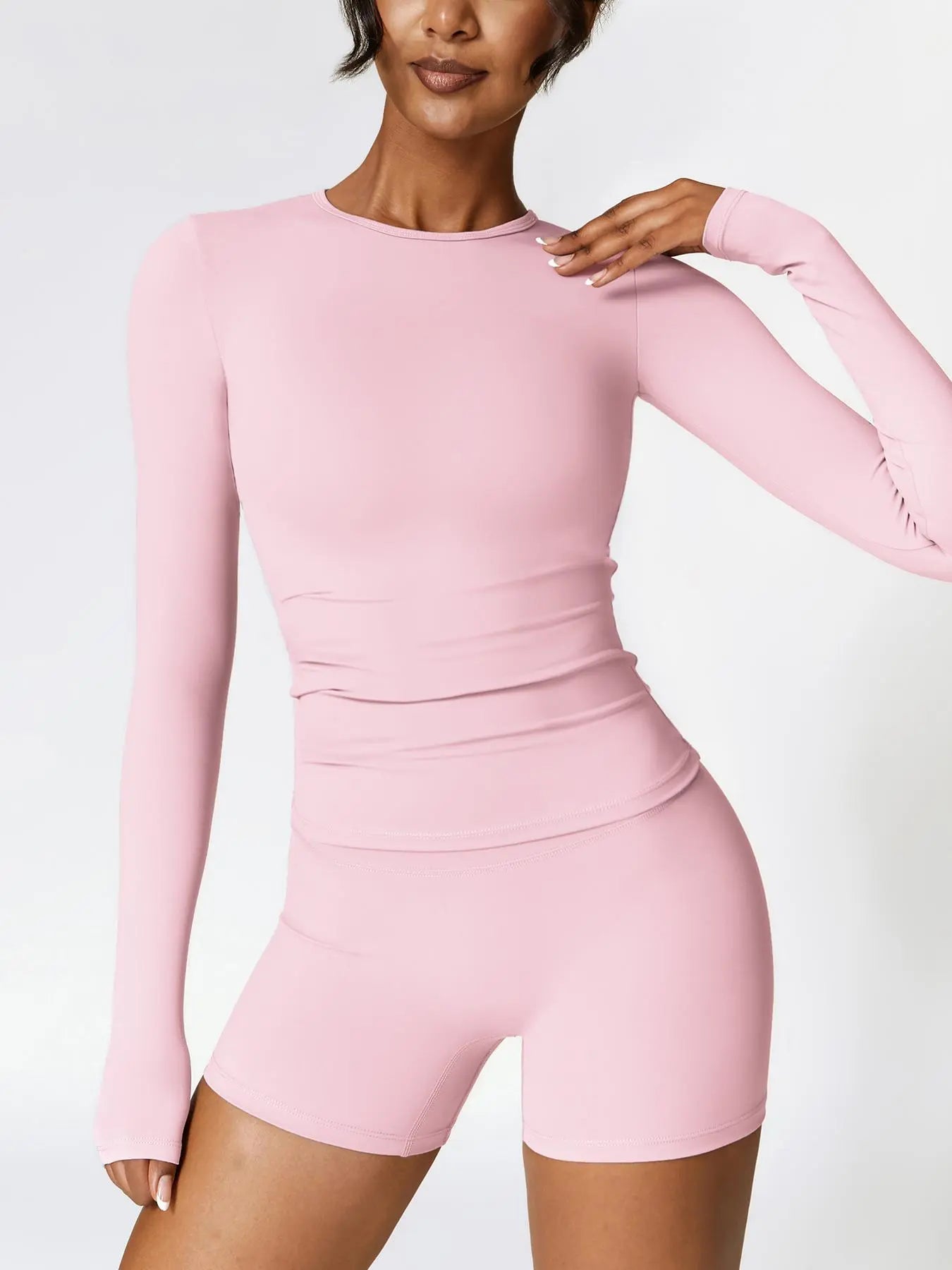 Women's Solid Round Neck Sports Tee & High Waist Shorts Set - image 3
