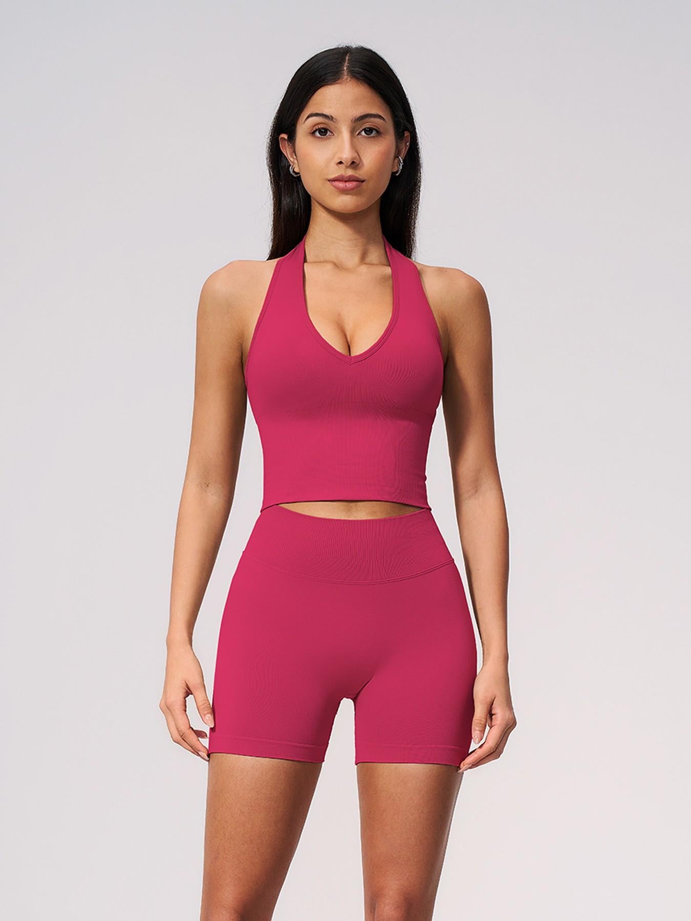 Women's Seamless Yoga Set, Knitted Halter V-Neck - image 15