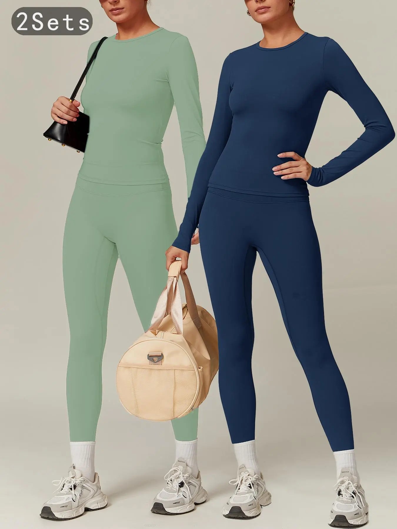 Women’s Quick Dry Long Sleeve & High Waist Leggings Sets for Fitness