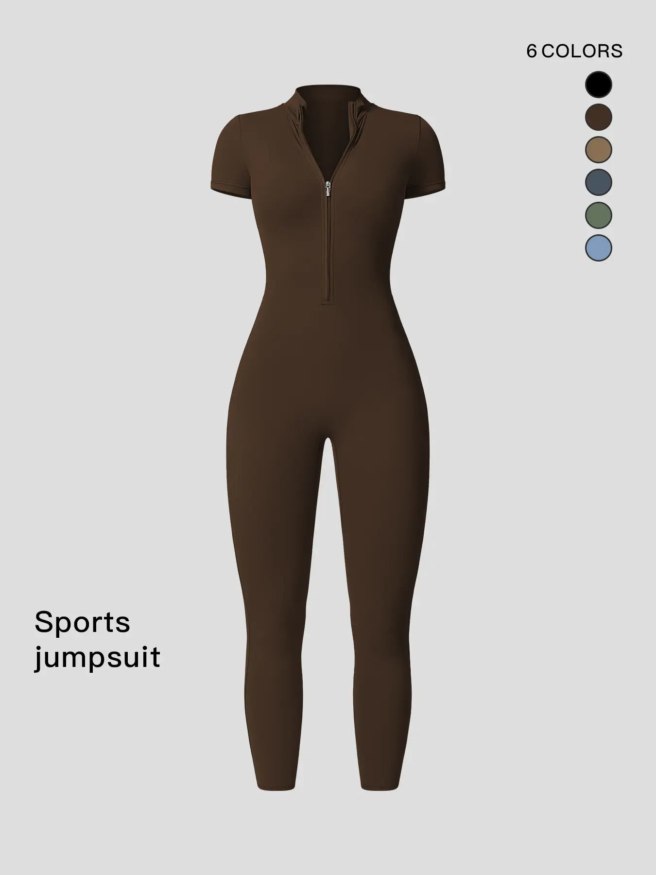 Women's Solid Zipper Mock Neck Sports Jumpsuit, Summer Outfits 2024