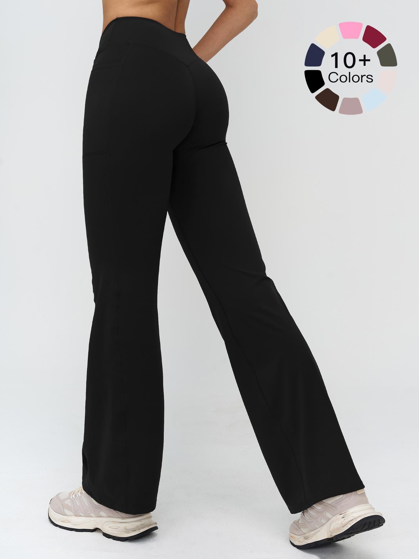 High Waist Naked Feeling Flare Pants Women, Cross Waist Wide Leg Micro Flared Outdoor Casual Sports Pants - image 17
