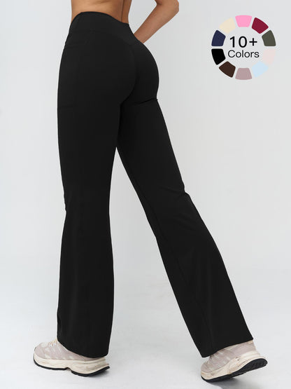 High Waist Naked Feeling Flare Pants Women, Cross Waist Wide Leg Micro Flared Outdoor Casual Sports Pants - image 17