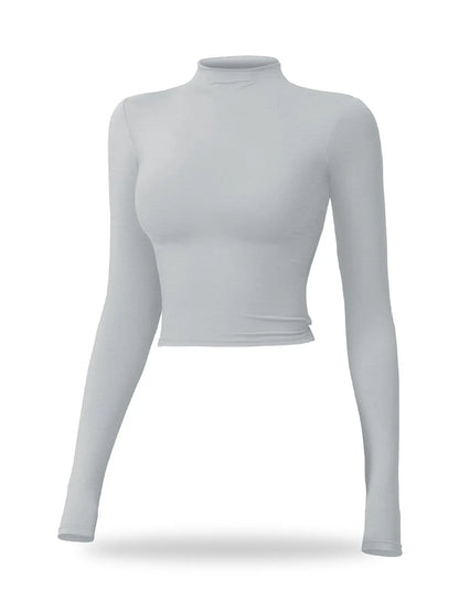 Women's Solid Mock Neck Sports Tee, Quick-Dry Breathable Long Sleeve T-Shirt for Yoga