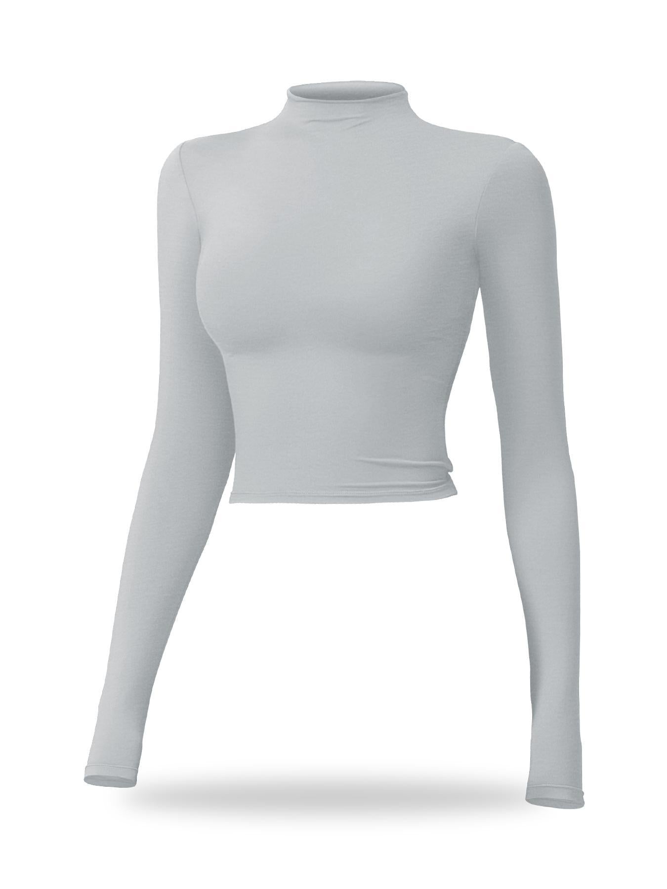 Women's Solid Mock Neck Sports Tee, Quick-Dry Breathable Long Sleeve T-Shirt for Yoga - image 25