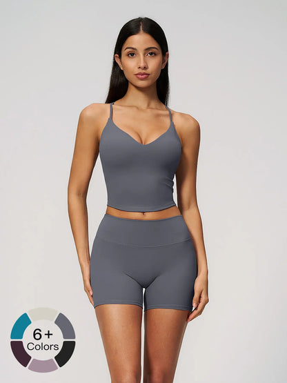 European and American Style Yoga Set for Women, Cross Back High Waist Slimming Running Fitness Sports… - image 3