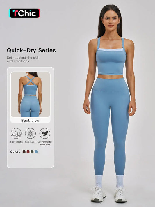 Cross-Back Sportswear Set, Quick-Dry Running & Fitness