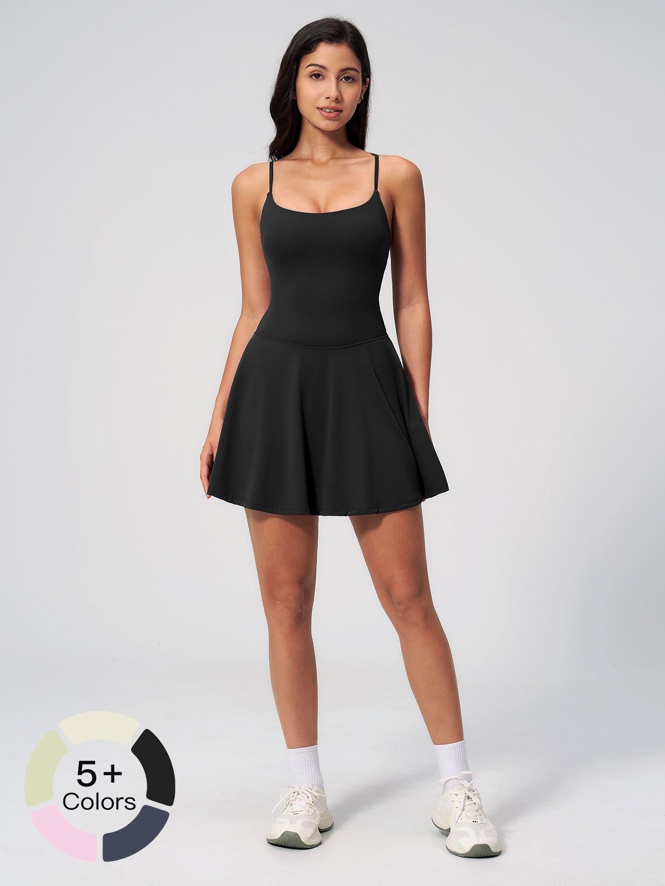 Women's Square Neck Hollow Out Back Yoga Dress, Yoga Athletic Dress - image 21