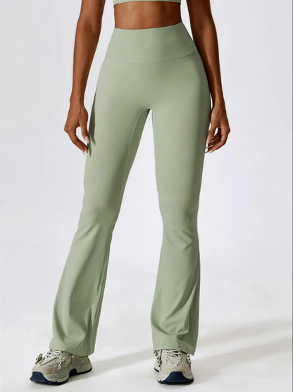 Women's Solid High-Waisted Flared-Leg Tummy Control Sports Leggings, Yoga Athletic Bottoms